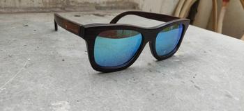 Woodgeek store The Journeyman brown square wooden sunglasses - Blue mirror lens Review