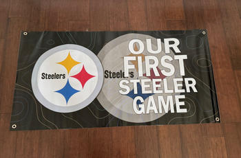 Cuztom Threadz Personalized Pittsburgh Steelers Banner for Special Occasion, Holiday, Birthday, Announcement, Retirement, Promotion, Celebration. Review