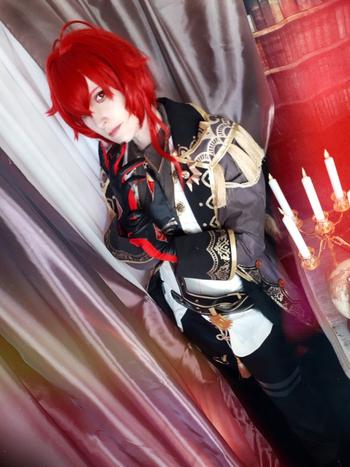 Uwowo Cosplay 【Clearance Sale】Uwowo Game Genshin Impact Cosplay Diluc The Dark Side of Dawn Costume Darknight Hero Handsome Nobiliary Uniform Review