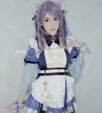 Uwowo Cosplay 【In Stock】Exclusive Authorization Uwowo Game Genshin Impact Fanart Keqing Maid Ver Cosplay Costume Review