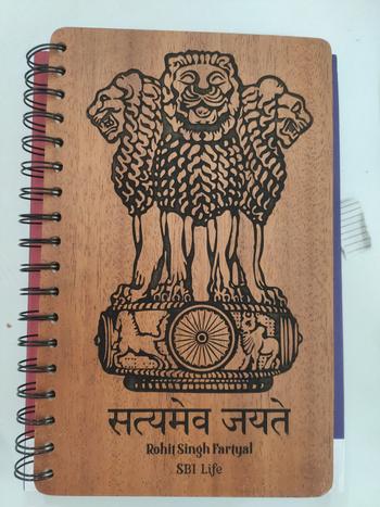 Woodgeek store Ashok Stambh Engraved Wood Diary | Ashoka Pillar National Emblem Wood Notebook Review