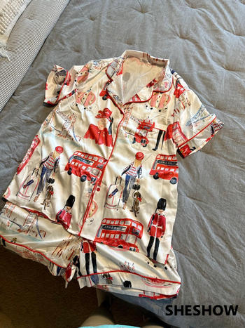 SheShow London Travel Watercolor Satin Pajama Set For Women Review