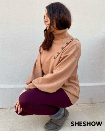 SheShow Khaki Button Turtleneck Sweater Review
