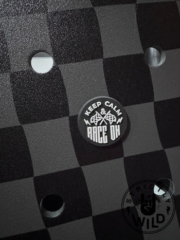 Keep Calm & Race On Croc Charm *DISCONTINUING*