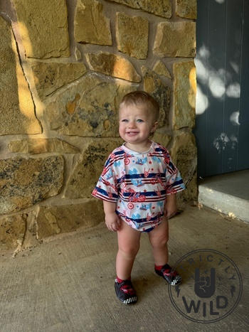 Strictly Wild Red White & Braaap Short Sleeve Bubble Romper - Ready To Ship Review