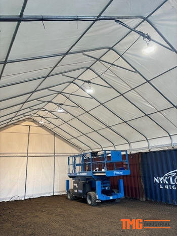 TMG Industrial 30' x 40' PVC Fabric Container Peak Roof Shelter with End Wall & Partial Front Drop Pro Series, Fire Retardant, Water Resistant, UV Protected, TMG-ST3041CVF Review