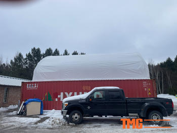TMG Industrial 40' x 40' Dual Truss Container Shelter with Heavy Duty 21 oz PVC Cover, Fully Enclosed front and back endwalls, TMG-DT4041CG Review