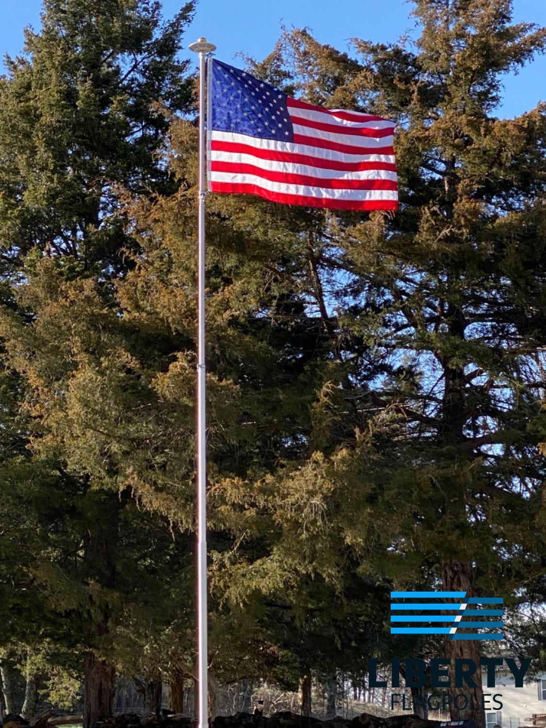 4x6 flag flying on heavy duty telescoping pole with bottom collar and light