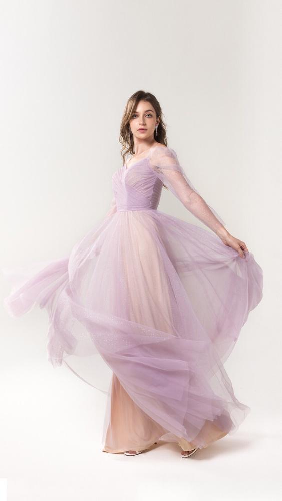 A-Line Floor Length Off Shoulder Lilac Bridesmaid Dress