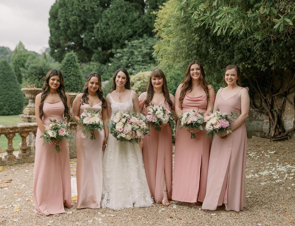 Ash Cowl Neck Bridesmaid Dress with Slit in Crepe Dusty Rose