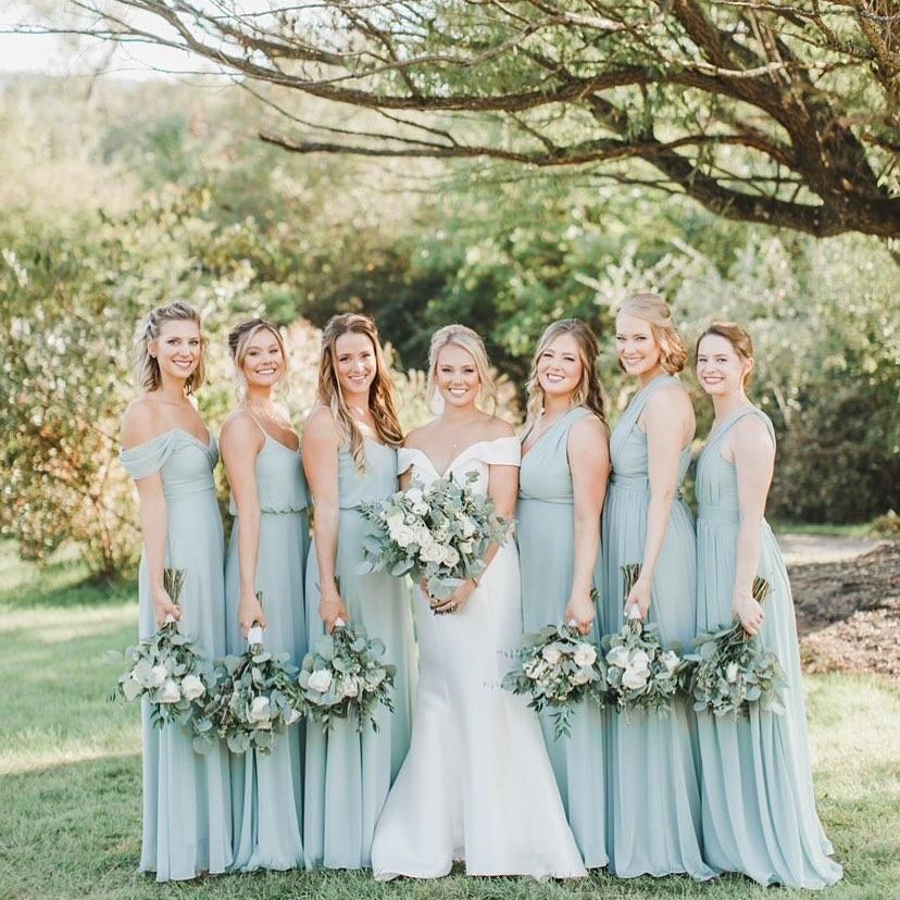 Blue sage 2025 bridesmaid dresses