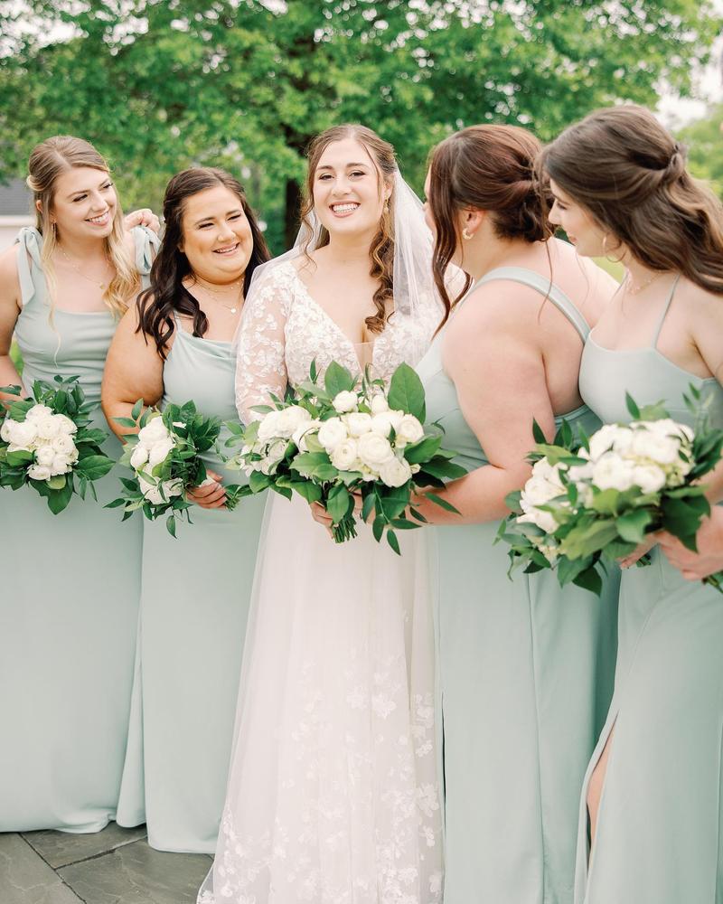 Ash Cowl Neck Bridesmaid Dress with Slit in Crepe Sage