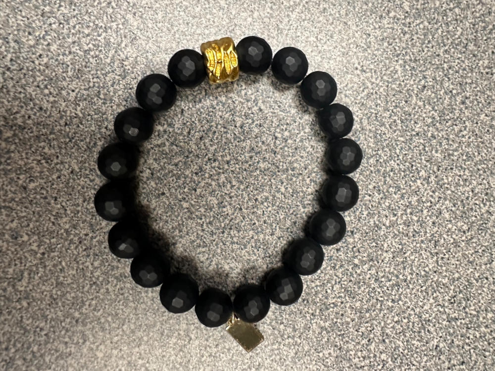 Matte Black Beaded Stretch Bracelet - Customer Photo From Pamela Baessler