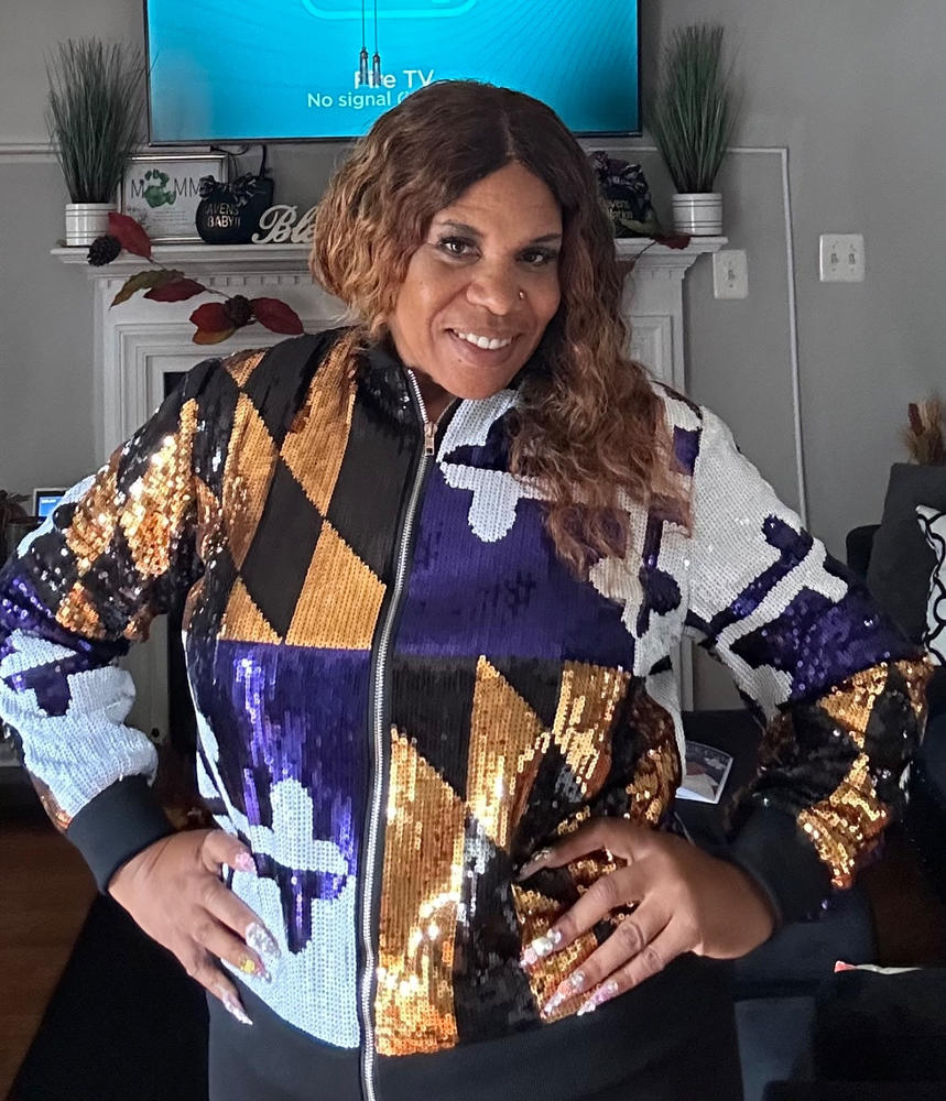 Purple & Gold Maryland Flag / Sequin Jacket - Customer Photo From Deborah Kearson