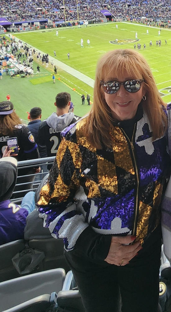 Purple & Gold Maryland Flag / Sequin Jacket - Customer Photo From Colleen Joseph