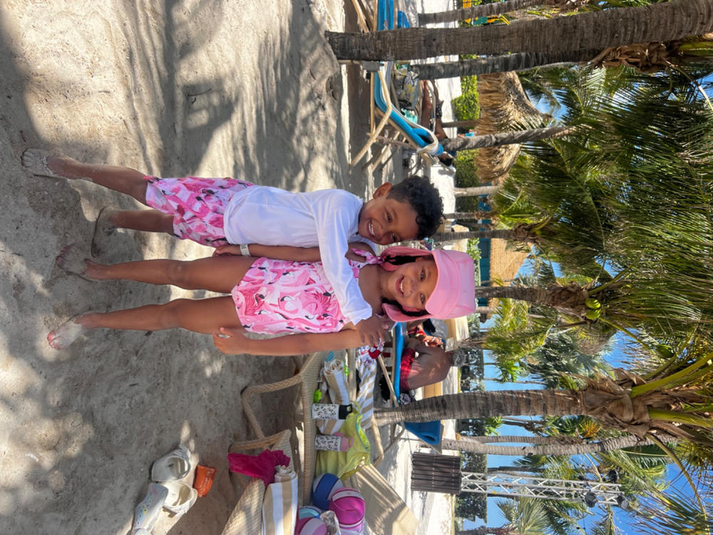 Pink Flamingo Girls Swimsuit with Bow - Customer Photo From Christine Benway