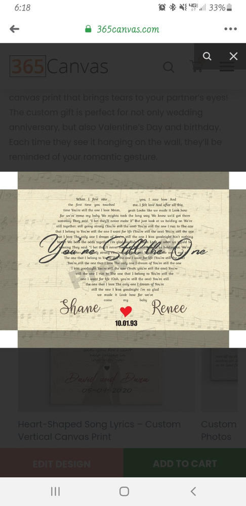 Heart Shaped Song Lyrics Custom Canvas Print | 365Canvas