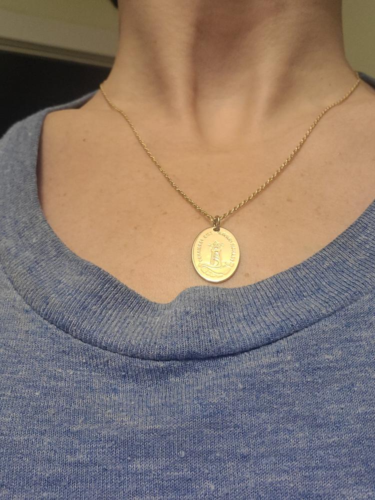 TRANSIT UMBRA, LUX PERMANET "Shadow Passes, Light Remains" - Gold Oval Token Necklace - Customer Photo From Erica Baker