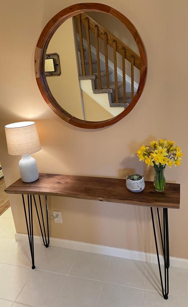 Narrow Console Table in Solid Walnut or Maple with Hairpin Legs - Customer Photo From Rick Mercurio
