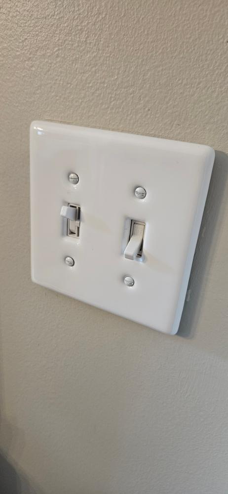 Metro White Ceramic - 2 Toggle Wallplate - Customer Photo From Melissa 
