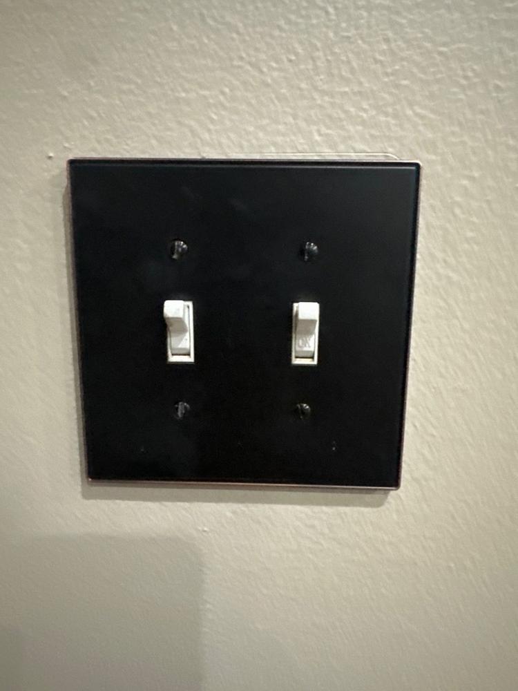 Halle Aged Bronze Cast - 2 Toggle Wallplate - Customer Photo From Holly P.