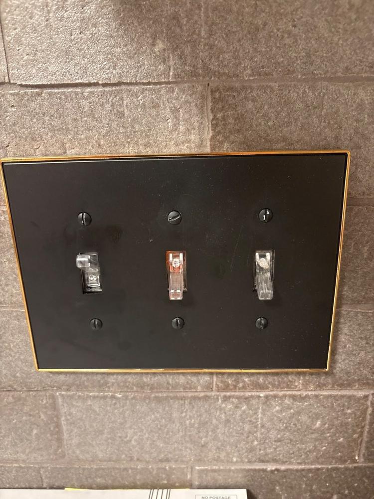 Halle Matte Black w/ Champagne Bronze Border Cast - 3 Toggle Wallplate - Customer Photo From Greg P.