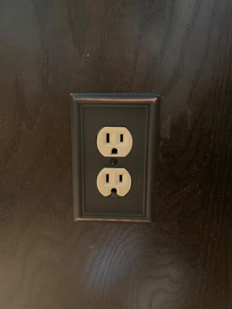 Chelsea Aged Bronze Steel - 1 Duplex Wallplate - Customer Photo From M Denise Tolliver