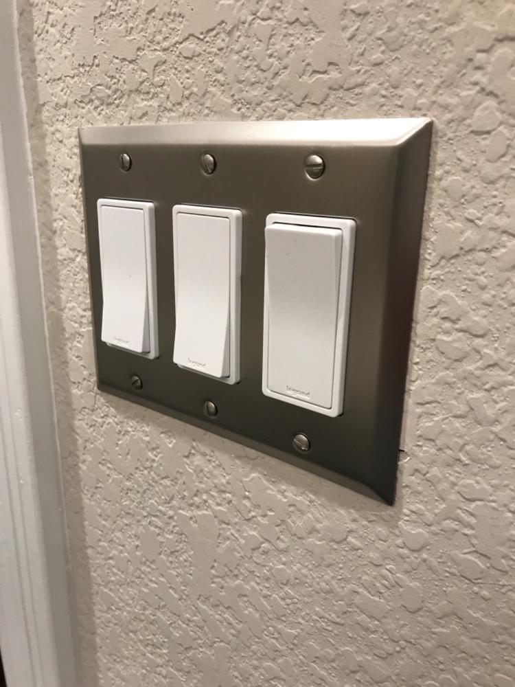 Century Brushed Nickel Steel - 3 Rocker Wallplate - Customer Photo From Brett H.