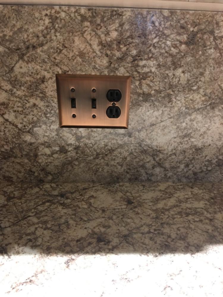 Century Brushed Copper Steel - 1 Toggle / 1 Duplex Wallplate - Customer Photo From Charlene D.
