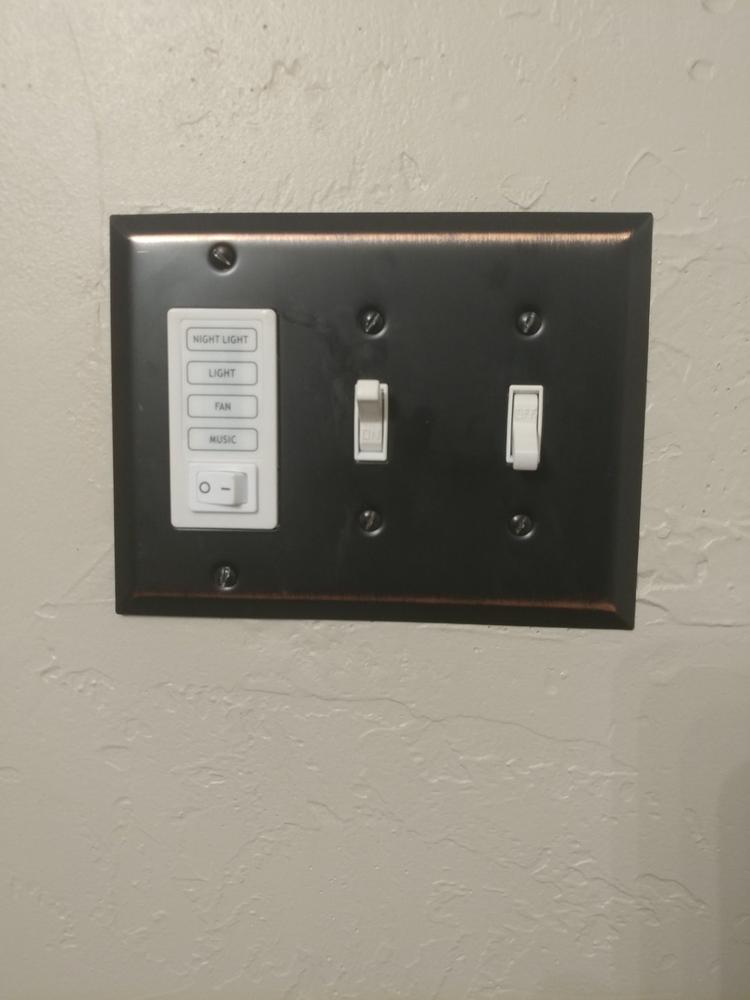 Century Aged Bronze Steel - 2 Toggle / 1 Rocker Wallplate - Customer Photo From ADAM E.