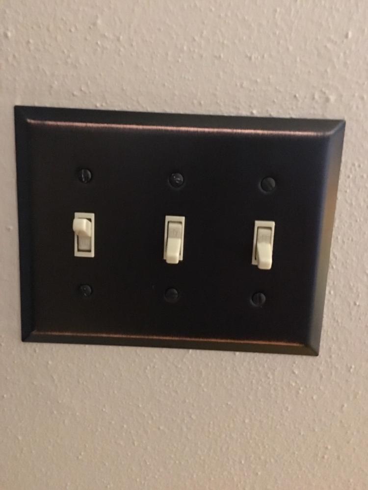 Century Aged Bronze Steel - 3 Toggle Wallplate - Customer Photo From KELLY S.