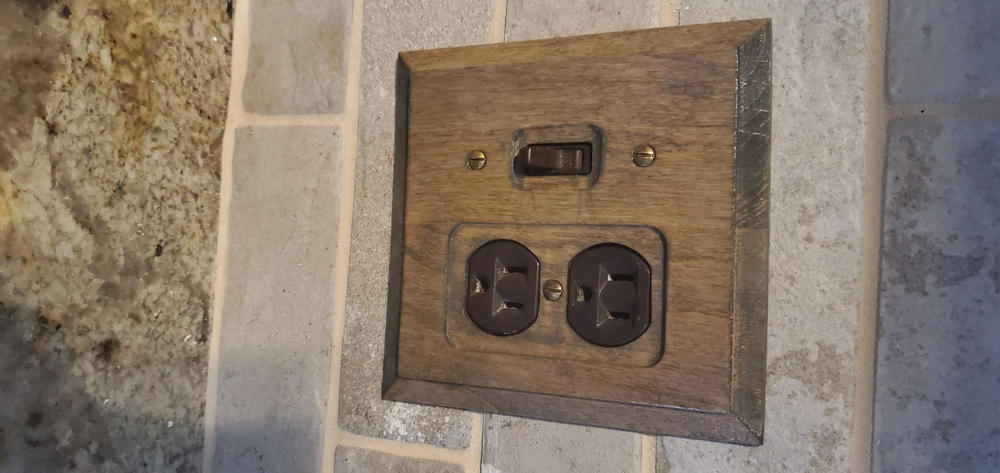 Baker Unfinished Alder Wood - 1 Toggle / 1 Duplex Wallplate - Customer Photo From Cindy F.