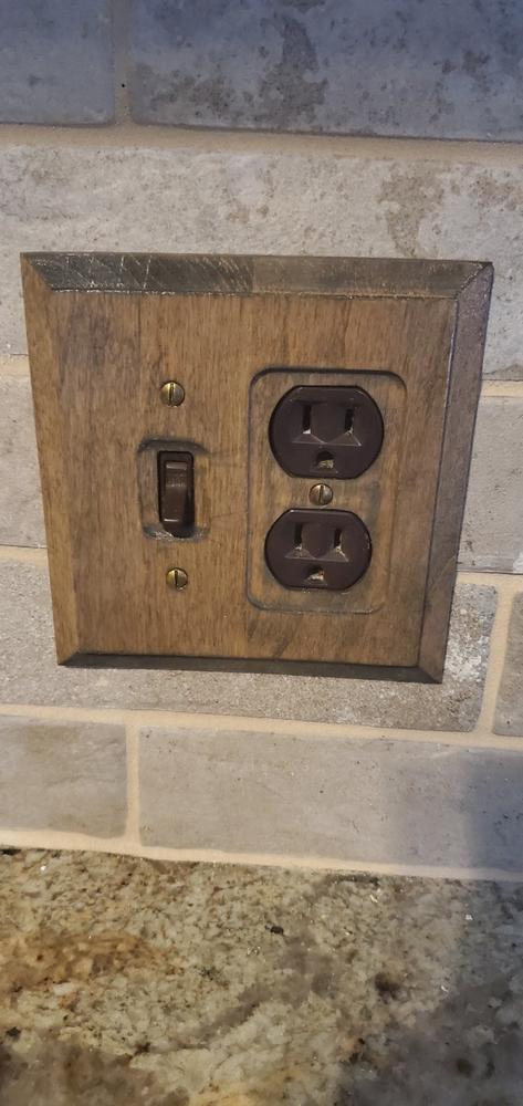 Baker Unfinished Alder Wood - 1 Toggle / 1 Duplex Wallplate - Customer Photo From Cindy F.