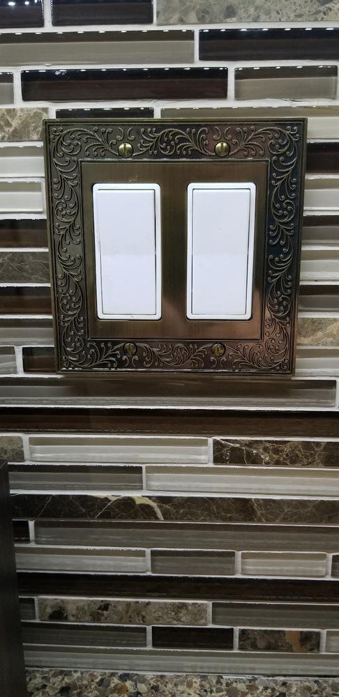 English Garden Brushed Brass Cast - 2 Rocker Wallplate - Customer Photo From Mark Merz
