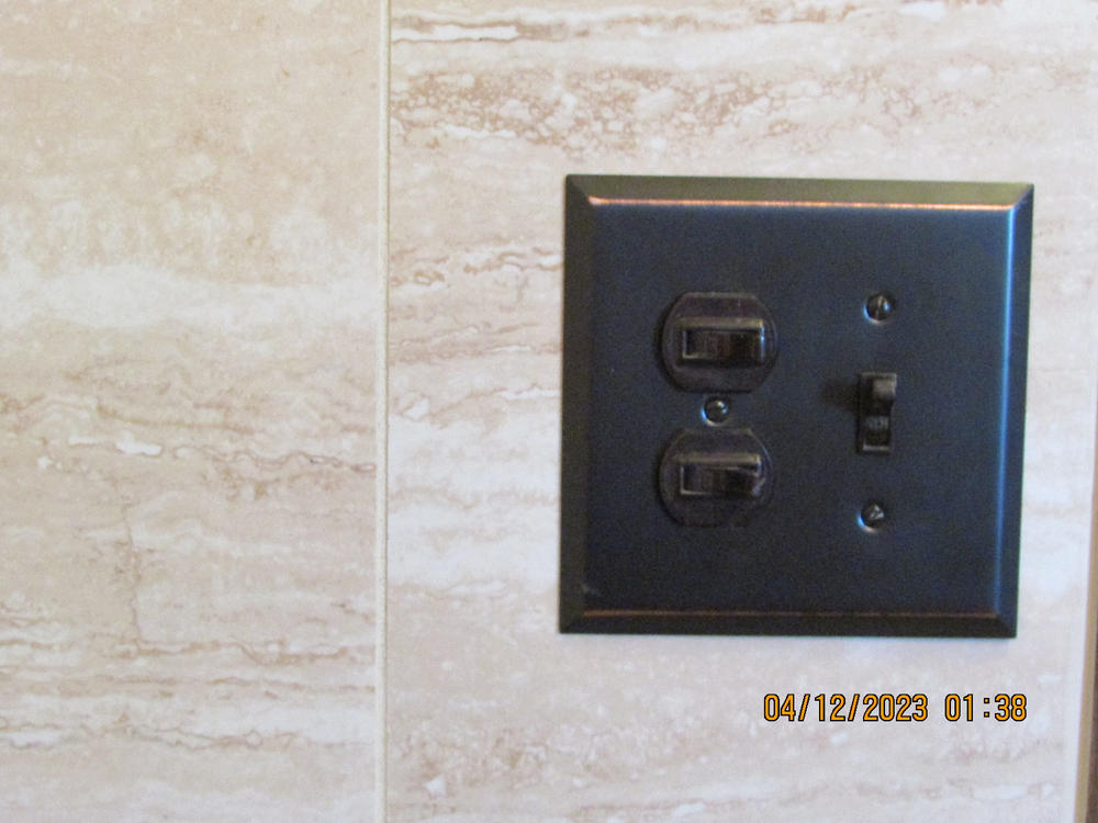 Oversized Aged Bronze Steel - 1 Toggle / 1 Duplex Wallplate - Customer Photo From Thomas W.