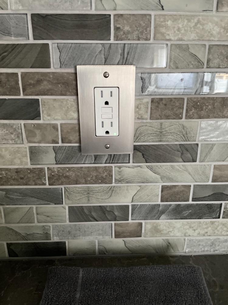 Elan Brushed Nickel Cast - 1 Duplex Wallplate - Customer Photo From Kerry C.