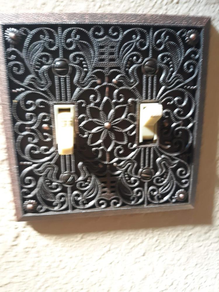 Filigree Aged Bronze Cast - 1 Duplex Wallplate - Customer Photo From Donnetta J.