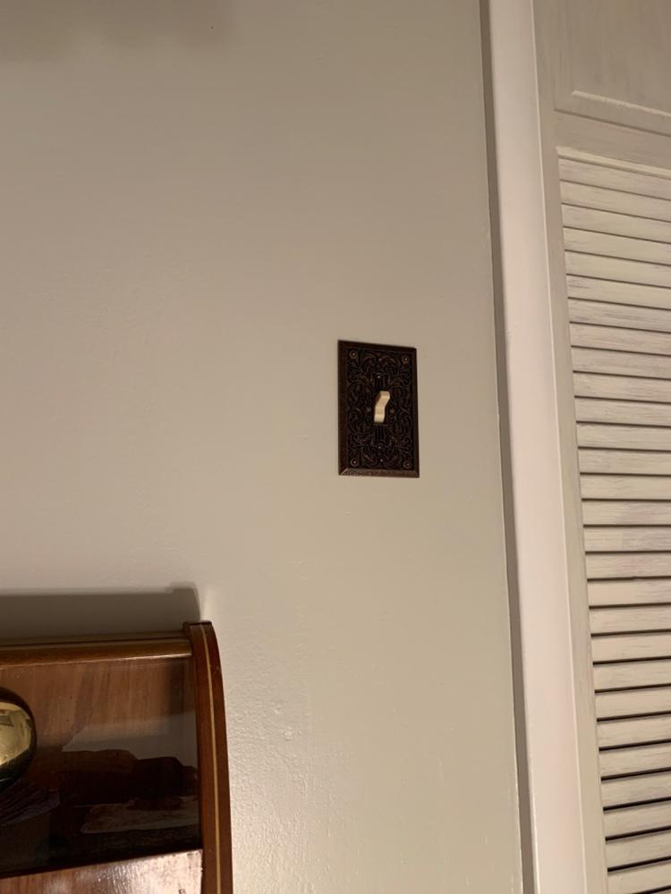 Filigree Aged Bronze Cast - 1 Toggle Wallplate - Customer Photo From Lisa Young