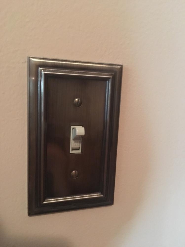 Imperial Bead Aged Bronze Cast - 1 Toggle / 1 Rocker Wallplate - Customer Photo From Dawn B.