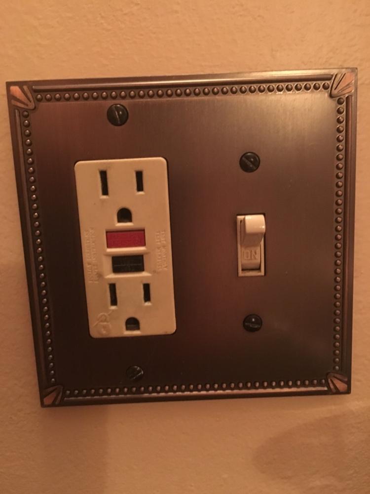 Imperial Bead Aged Bronze Cast - 1 Toggle / 1 Rocker Wallplate - Customer Photo From Dawn B.