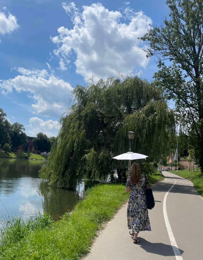 UPF50+ Elegant UV Sun Parasol. White on White. - Customer Photo From Jasmin Schwarz Allen