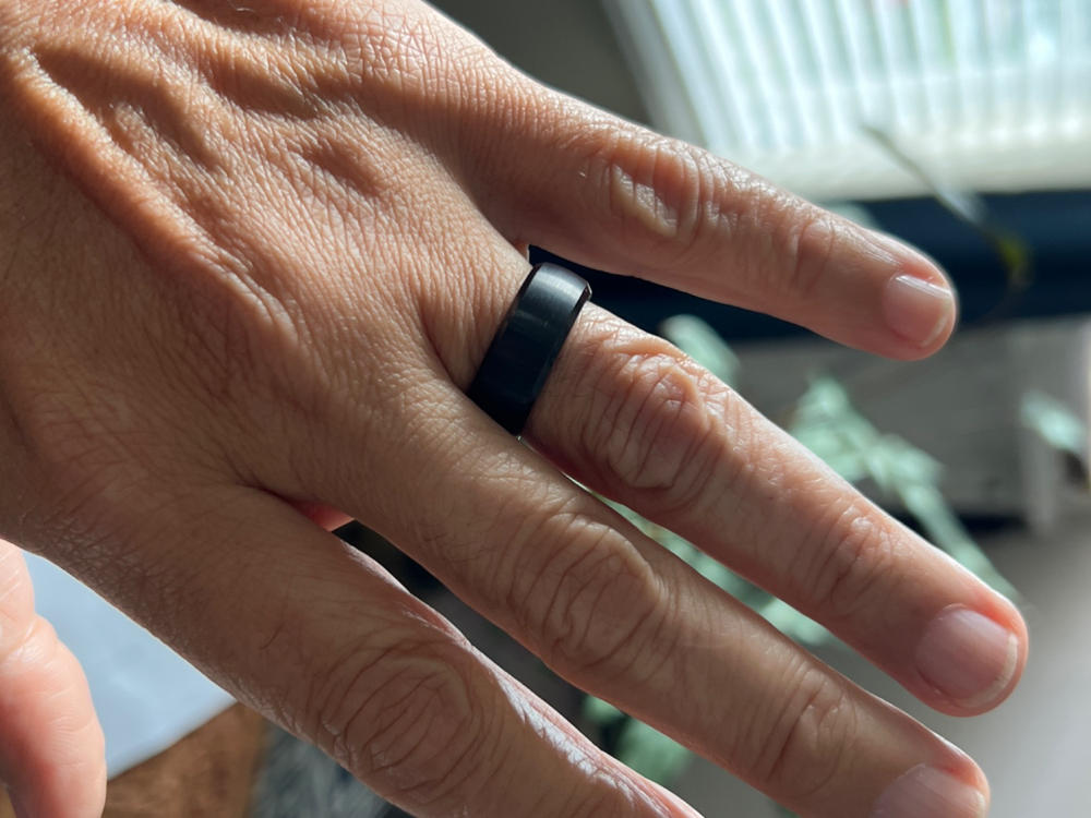 Men's 8mm Black & Gold Tungsten Carbide Wedding Band – Comfort Fit Ring (SR112, Size I)