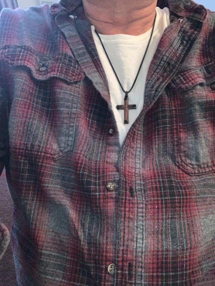 Real Santos Wood Cross Necklace Pendant Black 24" Stainless Steel Chain - Customer Photo From Jack Evans