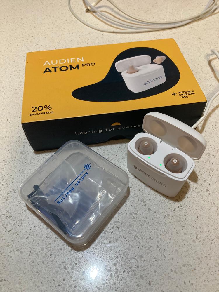 Audien Atom Pro OTC Hearing Aid (Pair) - Customer Photo From Joanie Moline