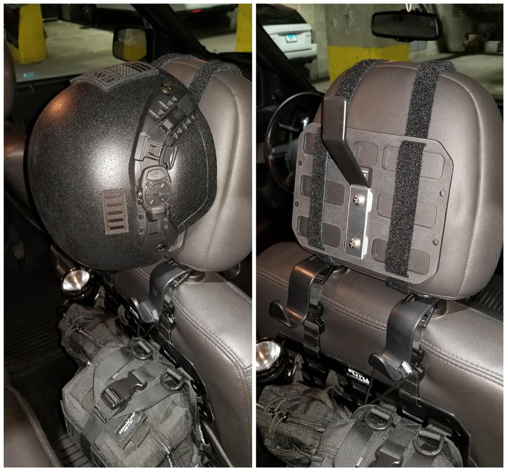 Vehicle Headrest Helmet Rack - 8 X 6 RMP™ - Customer Photo From Jeff Engel