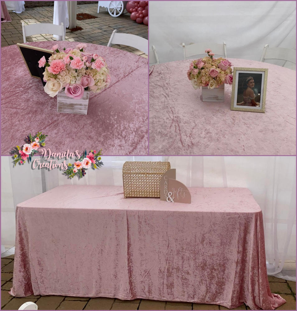 90 x 132 Inch Rectangular Crushed Velvet Tablecloth Blush