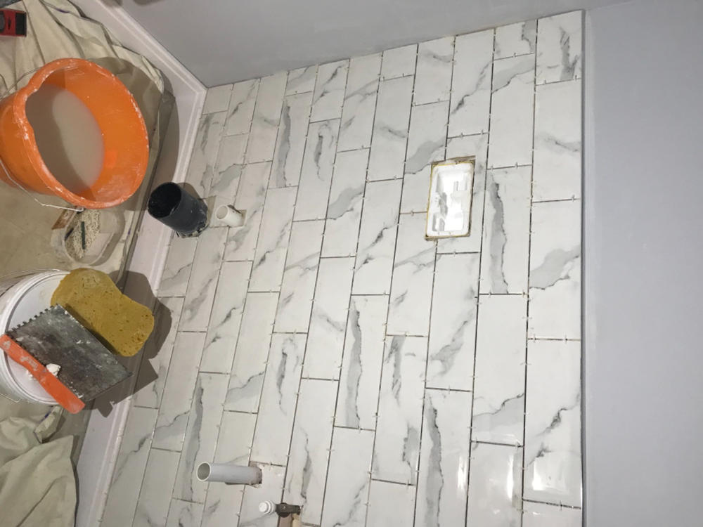 Carrara Marble Metro XL Gloss Wall Tiles 10x30cm - Customer Photo From Sue S.