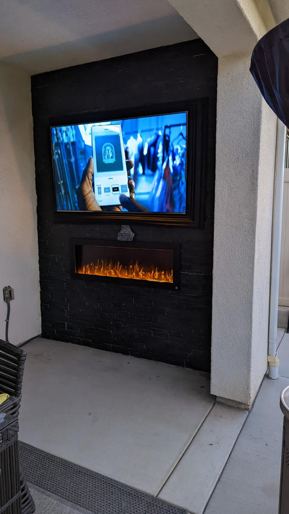Touchstone Sideline Outdoor 50-Inch Recessed / Wall Mounted Electric Fireplace, No Heat (#80017) - Customer Photo From Joseph A.