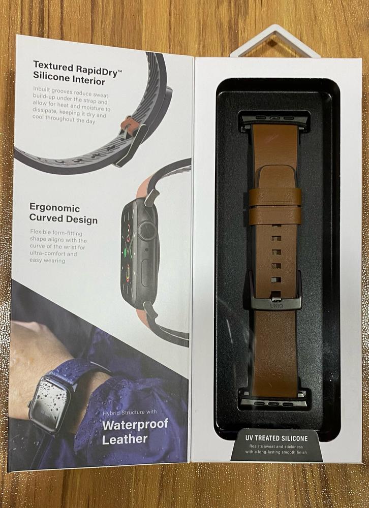 UNIQ STRADEN Genuine Leather Hybrid Apple Watch Strap for Series 1-7 & SE (45/44/42MM) - Toffee (Brown) - Customer Photo From Syed Khurshid Ul Islam