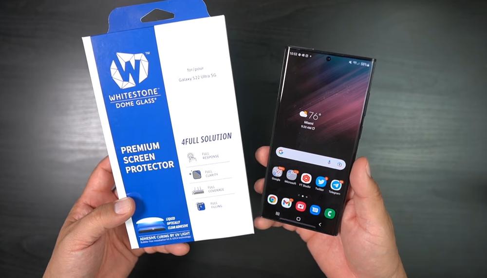 Whitestone [Dome Glass] For Samsung Galaxy S22 Ultra Tempered Glass Screen Protector - Liquid Dispersion Tech - 2 Pack with UV - Customer Photo From Fahad Azhar